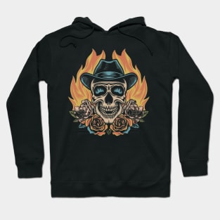 Flaming Cowboy Skull Tattoo Hoodie